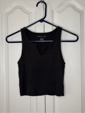 American Eagle Outfitters Dark Gray Ribbed Notch Tank Crop Top XS
